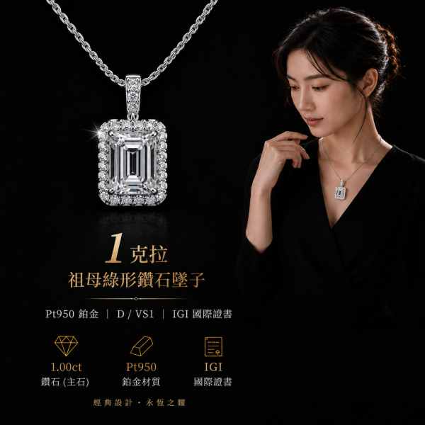 實驗室鑽石祖母綠墜子1克拉D.vs1 