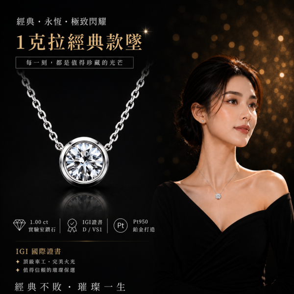 實驗室鑽石圓形墜子1克拉 